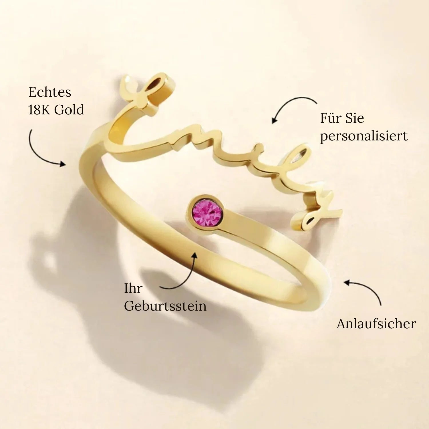 Eleganter personalisierter Namensring mit Geburtsstein