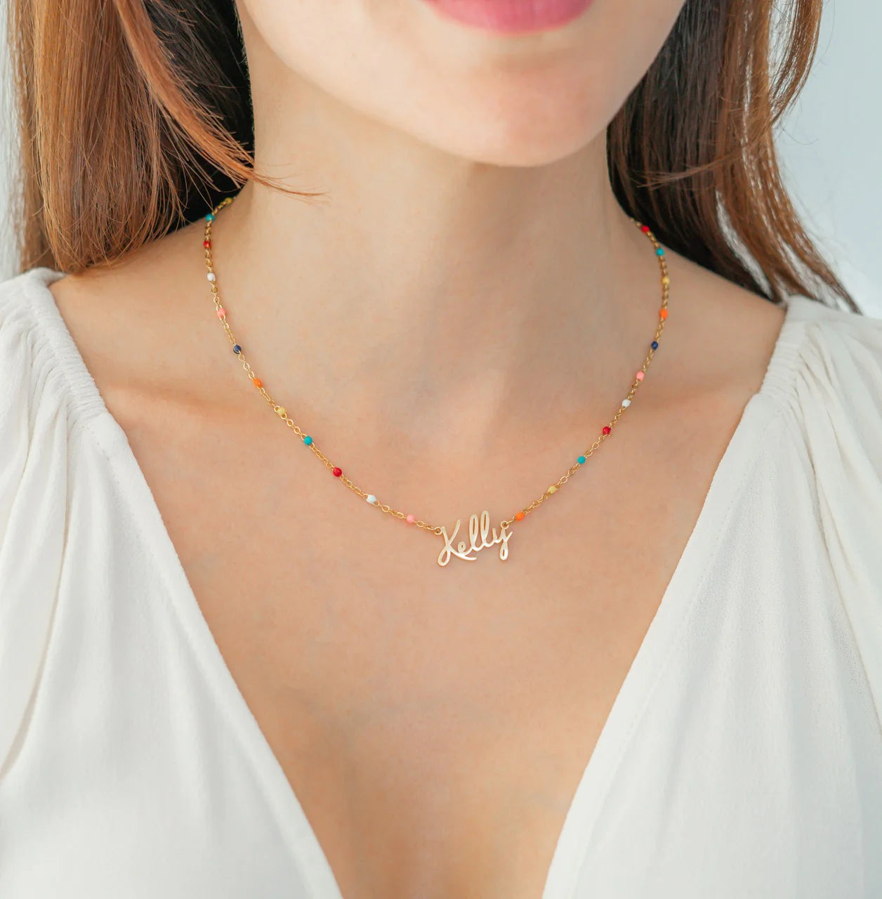 Bunte Namenskette mit Emaille – personalisiert