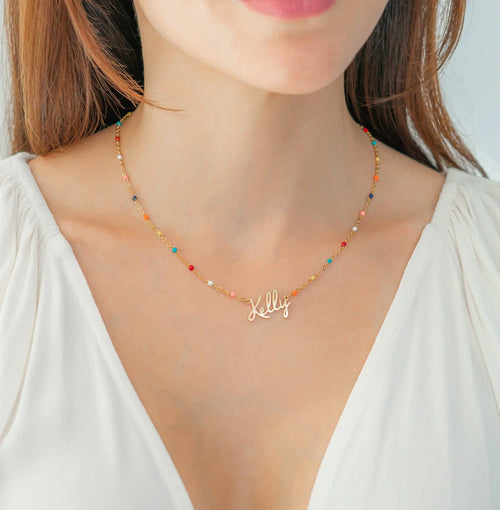 Bunte Namenskette mit Emaille – personalisiert