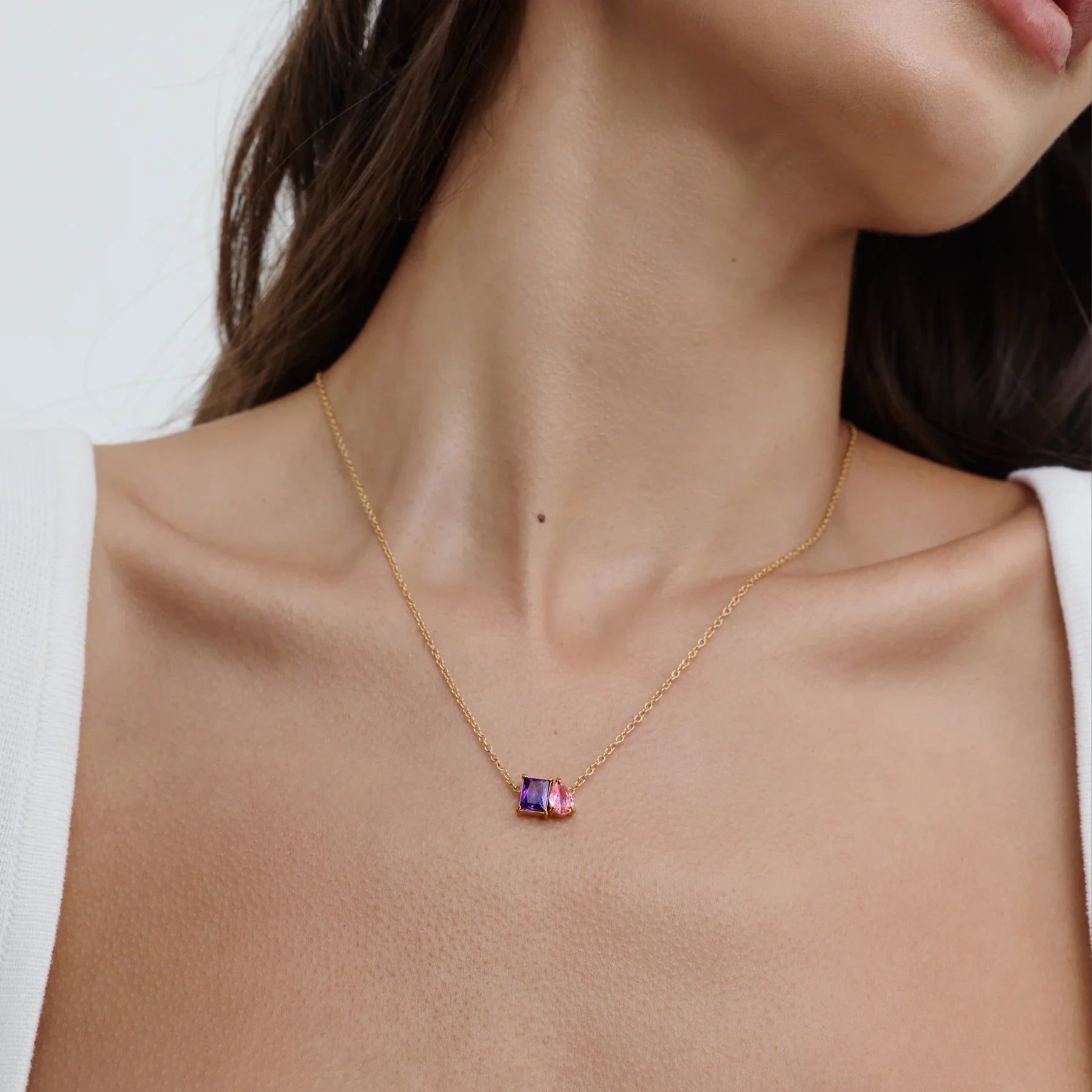 Rectangular Teardrop Zircon Simple Necklace