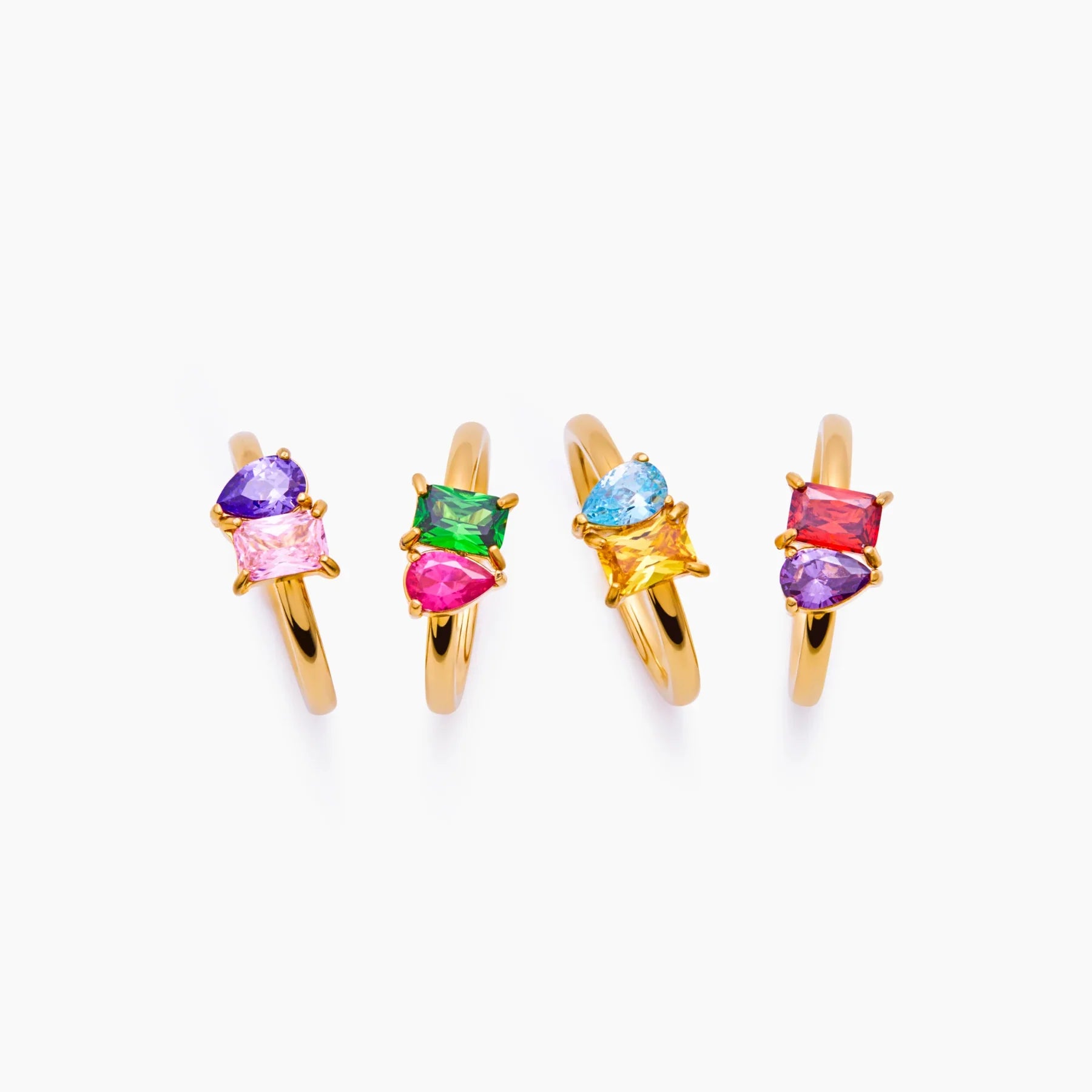 Titanium Steel Multi-Color Zircon December Birthstone Ring Plain Band Ring